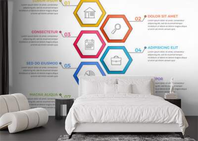 Infographic template with seven options or steps with hexagon, process, workflow template, vector eps10 illustration Wall mural