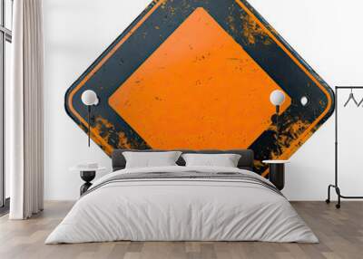 Orange rhombus shaped road sign isolated on transparent background Wall mural