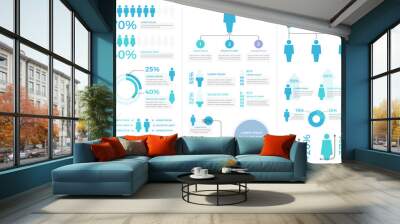 People infographics - diagrams, statistics, percents - set of templates with man and woman symbols Wall mural