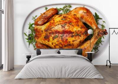 Roasted turkey on the plate isolated on transparent background Wall mural