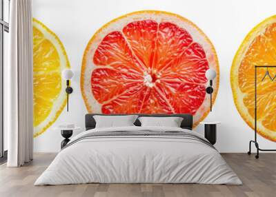 Round citrus slices isolated on transparent background Wall mural