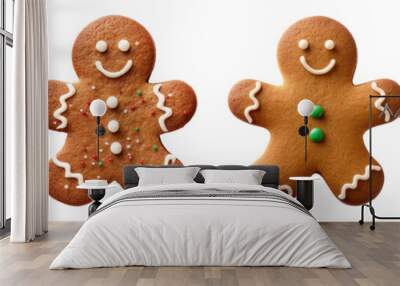 Set of traditional Christmas cookies - gingerbread men, isolated on transparent background Wall mural