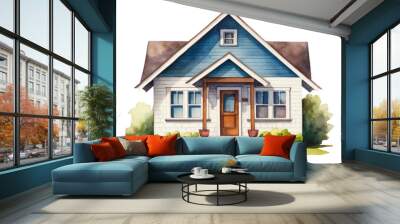 Watercolor illustration of a house isolated on transparent background Wall mural