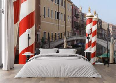 Red and white striped gondola poles (Venice Italy) Wall mural