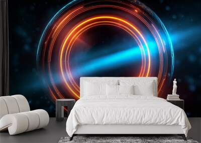 Digital colorful light trails, lens flare neon light isolated on black background for motion graphic or overlay digital business background Wall mural