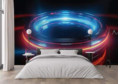 digital colorful light trails, lens flare neon light isolated on black background for motion graphic Wall mural