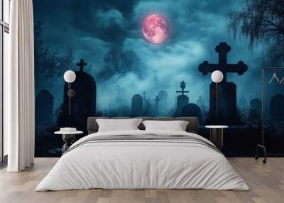 Graveyard silhouette halloween Abstract Background. Wall mural