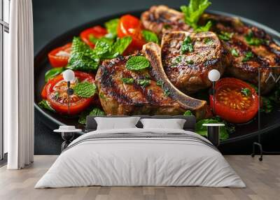 lamb chops with mint and summer salad a ketogenic diet meal Wall mural