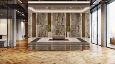 3D rendering luxury lobby interior near elevator with panoramic Wall mural