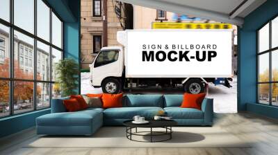 Mock up horizontal mobile billboard on beside of truck Wall mural