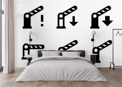 Collection of boom gate icons. Black flat icon set isolated on white Background Wall mural