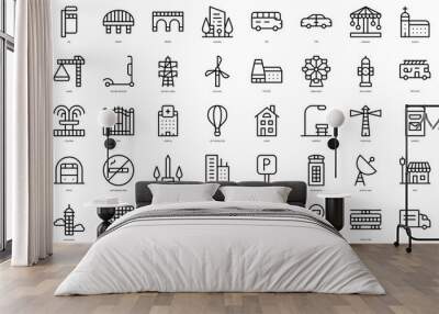 Set of thin line city Icons. Vector illustration Wall mural