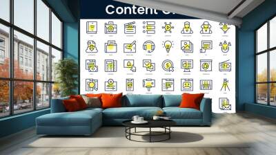 Set of thin line content creator Icons. Line art icon with Yellow shadow. Vector illustration Wall mural