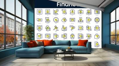 Set of thin line finance Icons. Line art icon with Yellow shadow. Vector illustration Wall mural