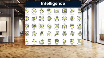 Set of thin line intelligence Icons. Line art icon with Yellow shadow. Vector illustration Wall mural