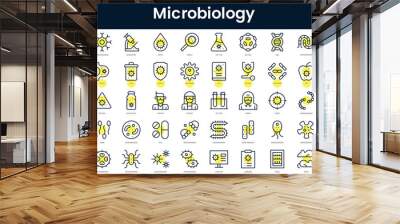 Set of thin line microbiology Icons. Line art icon with Yellow shadow. Vector illustration Wall mural