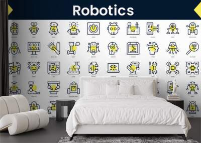 Set of thin line robotics Icons. Line art icon with Yellow shadow. Vector illustration Wall mural