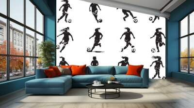 Female soccer play Silhouette Vector Illustration Wall mural