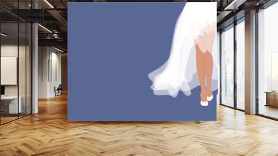 Bride woman in white wedding dress with legs and shoes walking Wall mural