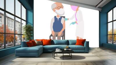 Covid vaccine a Doctor nurse in PPE mask vaccinate elderly man Wall mural