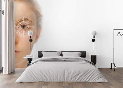 Young Woman sight or Eye test with chart technology Wall mural