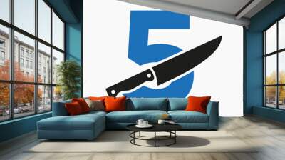 Knife Logo On Letter 5 Concept For Restaurant and Kitchen Symbol Logotype Wall mural