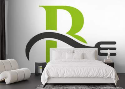 Letter B Restaurant Logo Concept With Fork Vector Template Wall mural