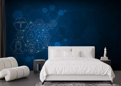 abstract hexagon molecular structure infographic of medical health care concept background Wall mural