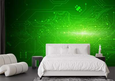 green digital circuit line pattern technology background concept Wall mural