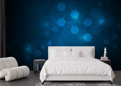 hexagon molecular technology nodes connect design innovation concept background Wall mural