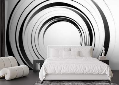 Concentric circles. Radiating, radial circles monochrome abstrac Wall mural