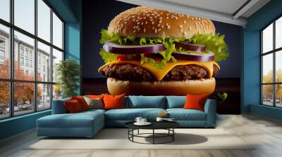  Tasty and delicious hamburger product photography, burger in a burger, Ai generated image  Wall mural