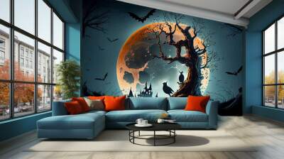  Volmond fledermause halloween hintergrund, scary halloween pumpkin Ai generated image  Wall mural