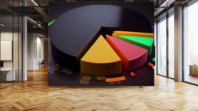 3d rendering of pie chart in black background with colorful rainbow bars, 3d rendering of pie chart in Black background with business charts and graphs, Ai generated image  Wall mural