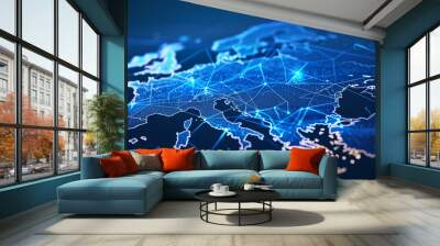 abstract background, World map Abstract digital map of Western Europe, concept of European global network and connectivity, data transfer and cyber technology, Ai Wall mural