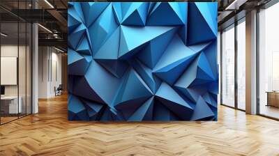 Abstract blue 3d polygonal pattern texture background, full frame , abstract blue background with triangles, Ai generated image  Wall mural