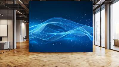 Abstract line waves, Digital waves, Business graph waves and technology graph, Abstract blue technology background with a cyber network grid and connected particles, digital connectivity, Ai  Wall mural