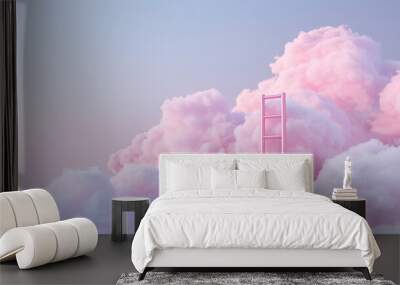 Clouds in the sky, The sky and the clouds, Step ladder leading in clouds, Growth future developed sky, Ai generated image Wall mural