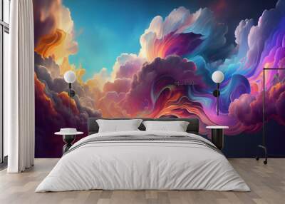 Colorful swirling dreams. Cloud background with abstract movement. Vision of beauty and imagination. Sky full of wonder and fantasy Ai generated image Wall mural