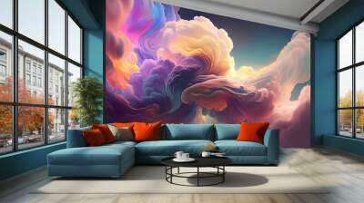 Colorful swirling dreams. Cloud background with abstract movement. Vision of beauty and imagination. Sky full of wonder and fantasy Ai generated image Wall mural