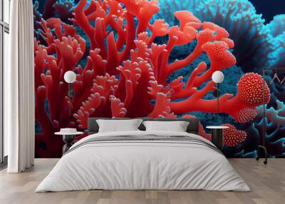 red coral reef. Close up of a red coral reef under the sea Ai generated image Wall mural