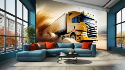 Super fast Truck automobile concept design with fire. Luxury speed race Truck automotive concept with flames. High speed modern Truck with motion blur background Ai generated image Wall mural