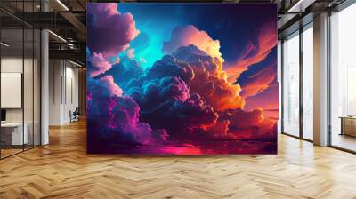 Vibrant sky with a variety of clouds, blue sky with a variety of clouds Ai generated image Wall mural