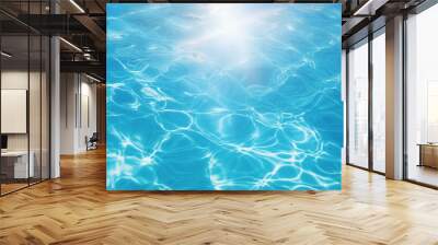 water background, Blue water surface with bright sun light reflections, water in swimming pool background top view, Ai generated image Wall mural