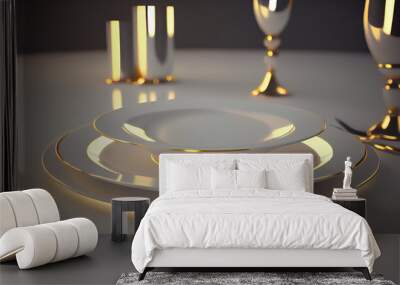 White Luxury shiny Stylish plate on table Ai generated image  Wall mural