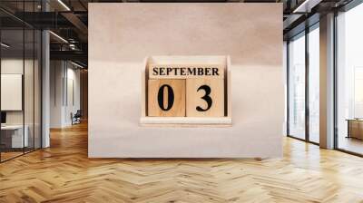 September 3rd. Image of September 3 wooden color calendar on white canvas background. empty space for text Wall mural