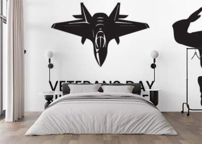 A set of soldiers with jet plane silhouette. Veterans Day concept Wall mural