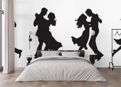 Silhouettes of couple dance, couple dancing silhouette aesthetic vector icon Wall mural