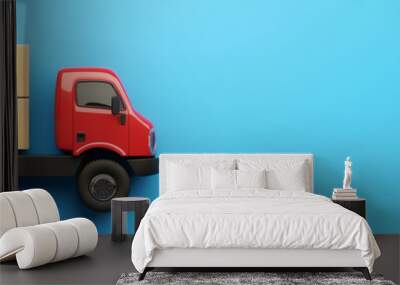 Minimal delivery truck, ecommerce package, 3D illustration Wall mural