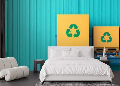 Recycling plant with automated sorting machines, circular economy concept, flat design illustration Wall mural